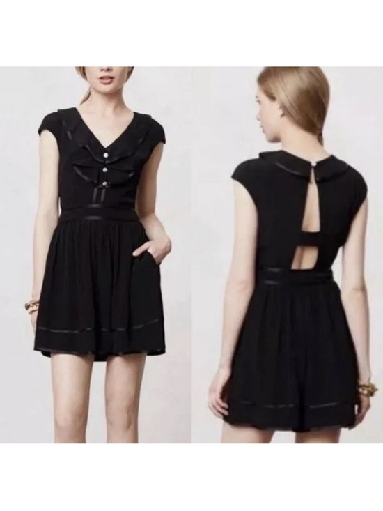 elevenses Pants - Anthropologie Elevenses Lexa Black Ruffle Romper Coquette Party Mini Size 8 NWT